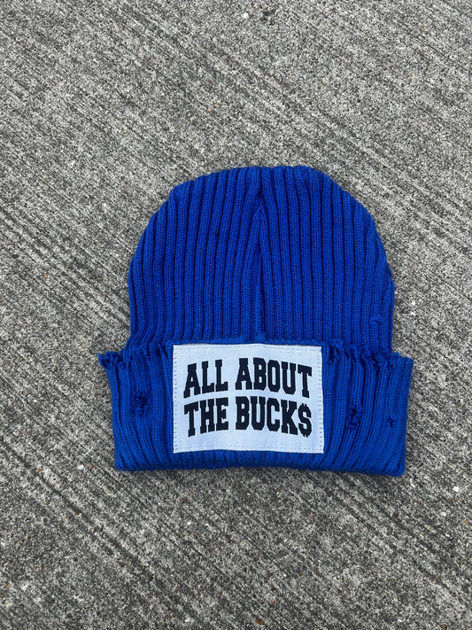 AllAboutTheBuck$ Blue Distressed Beanie