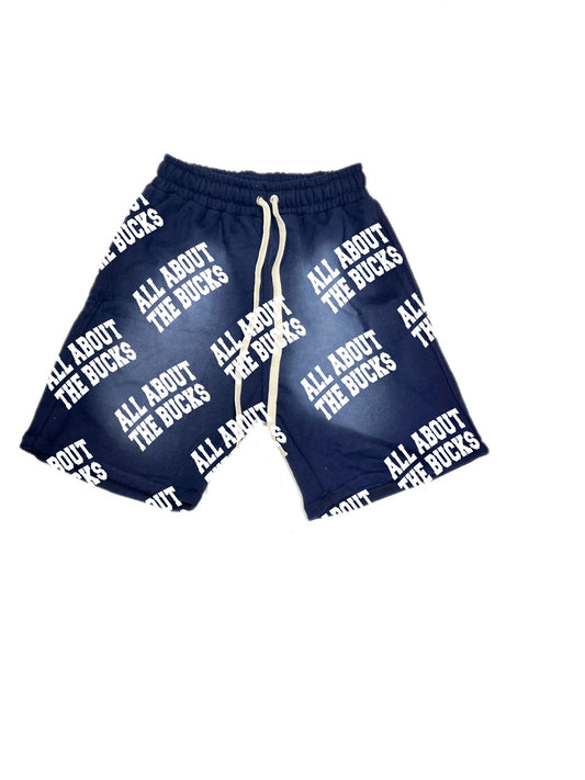 Navy Blue AllAboutTheBuck$ All Over Print Shorts