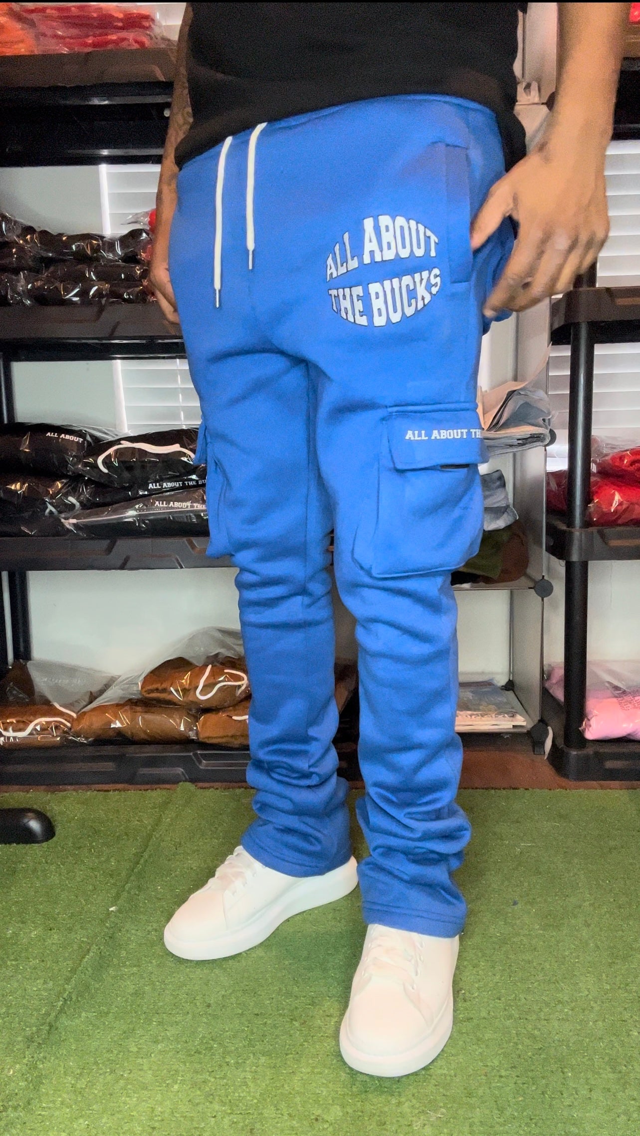 Blue Stacked Cargo Sweatpants