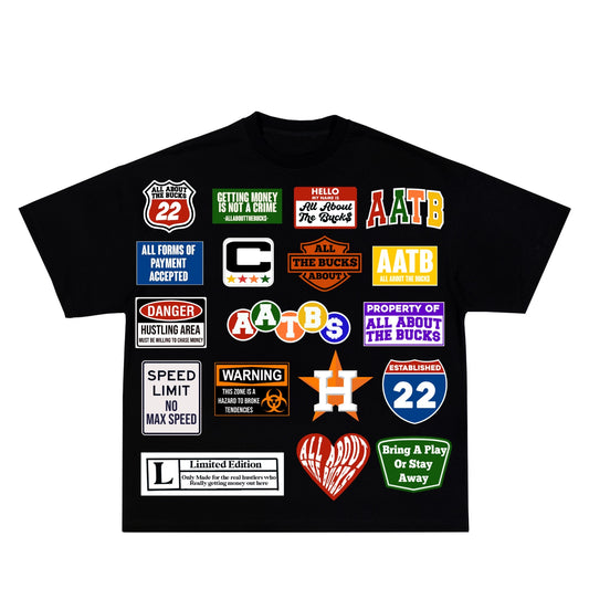 Black MultiLogo AllAboutTheBucks Tee