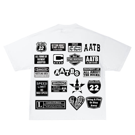 White MultiLogo AllAboutTheBucks Tee