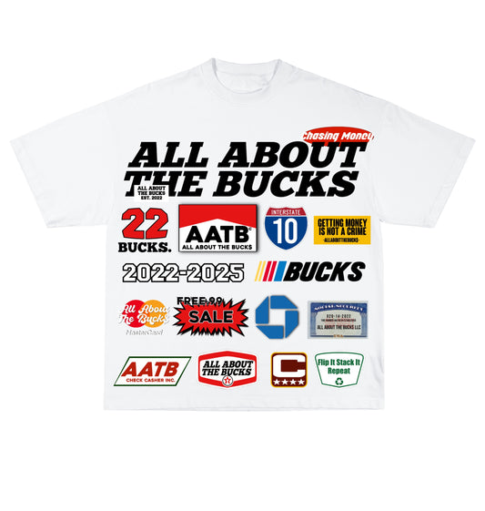 White AllAboutTheBuck$ Racer Tee