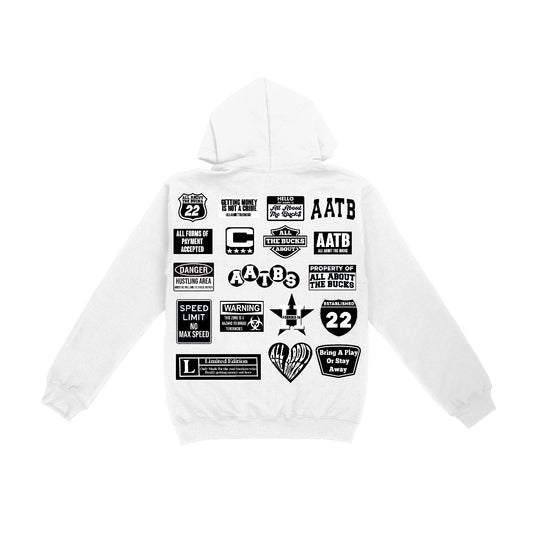 White MultiLogo AllAboutTheBucks Hoodie