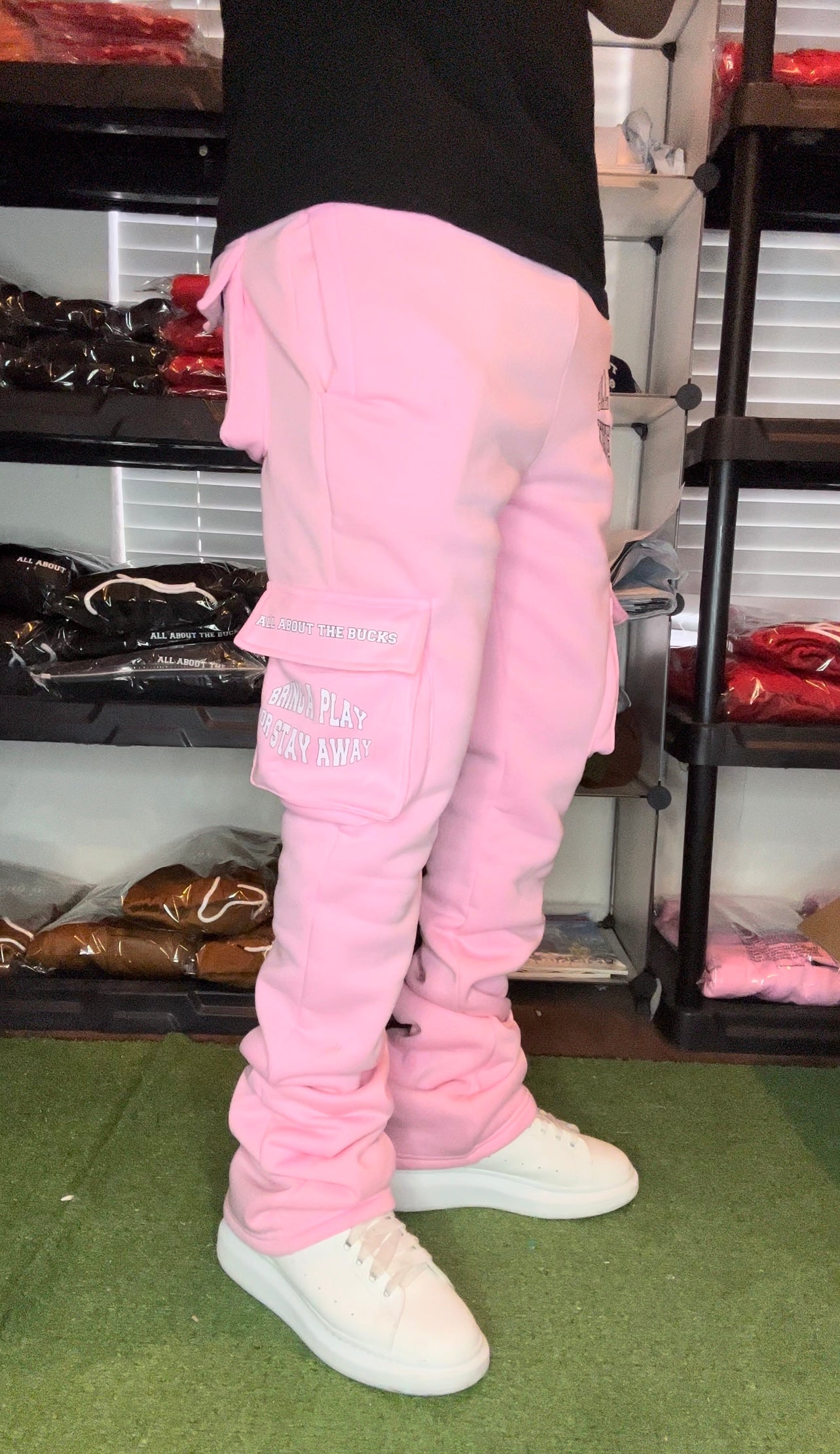 Pink Stacked Cargo Sweatpants