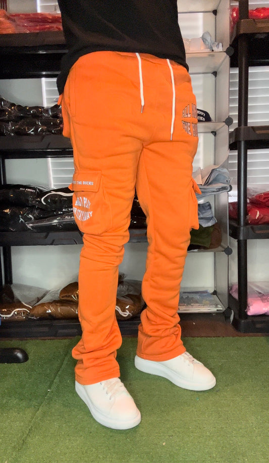 Orange Stacked Cargo Sweatpants