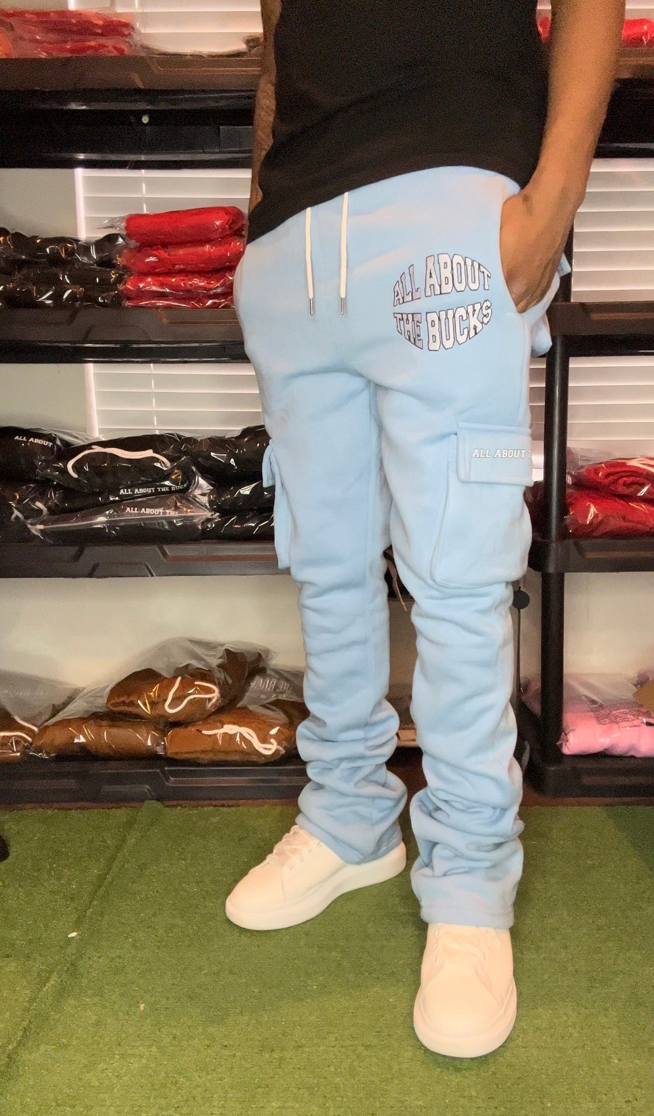Light Blue Stacked Cargo Sweatpants