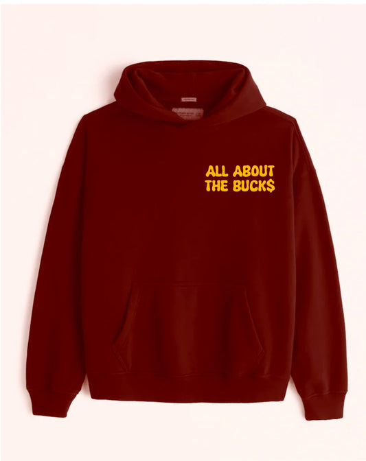 All About The Buck$ Burgundy/Yellow Small Logo Hoodie