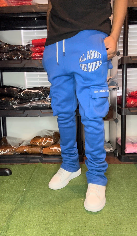 Blue Stacked Cargo Sweatpants