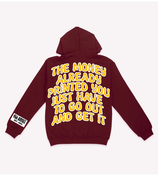 Maroon/Yellow The Money Printed Hoodie