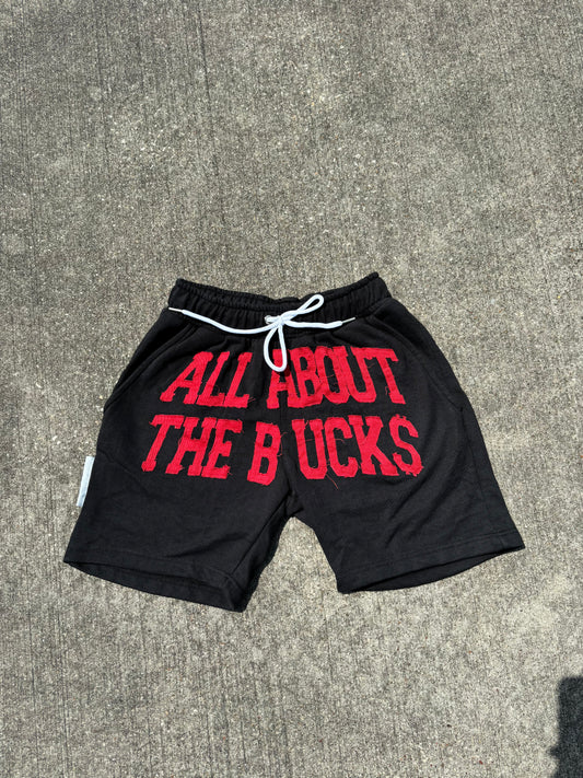 Black/Red AllAboutTheBuck$ Distressed Shorts