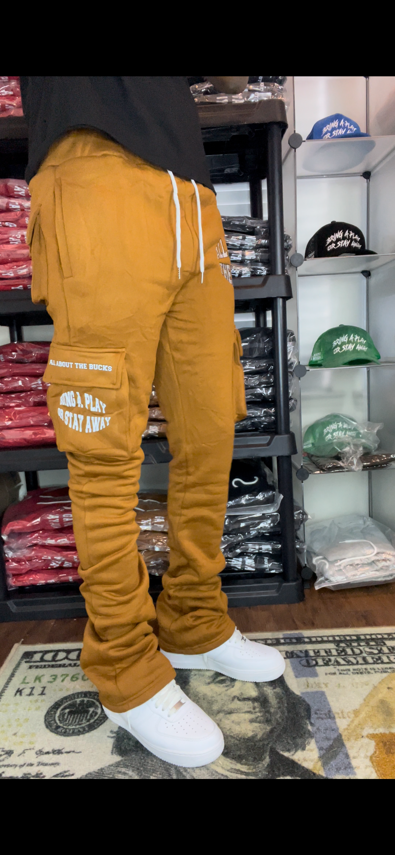 Brown Stacked Cargo Sweatpants