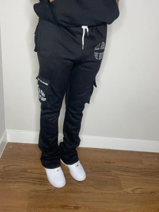 Black Stacked Cargo Sweatpants