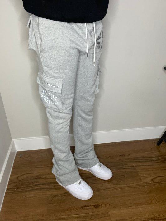 Grey Stacked Cargo Sweatpants