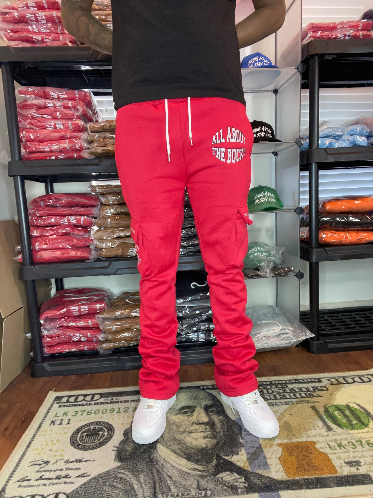 Red Stacked Cargo Sweatpants