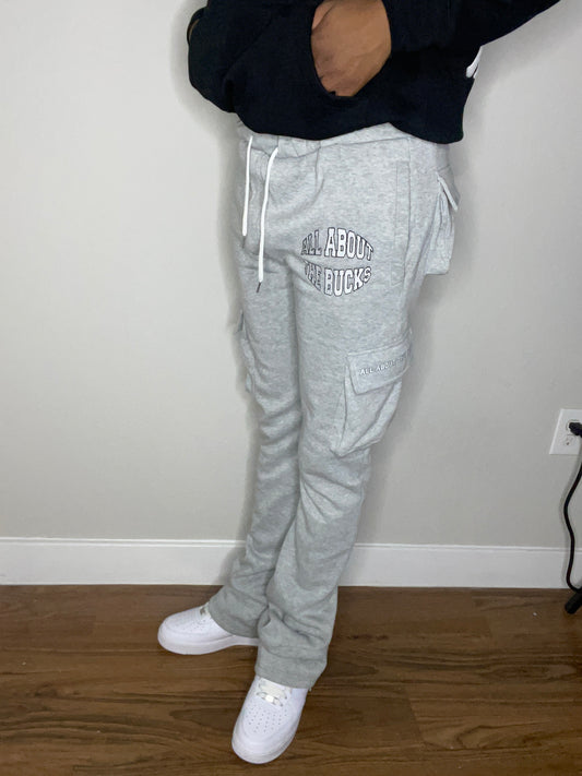 Grey Stacked Cargo Sweatpants