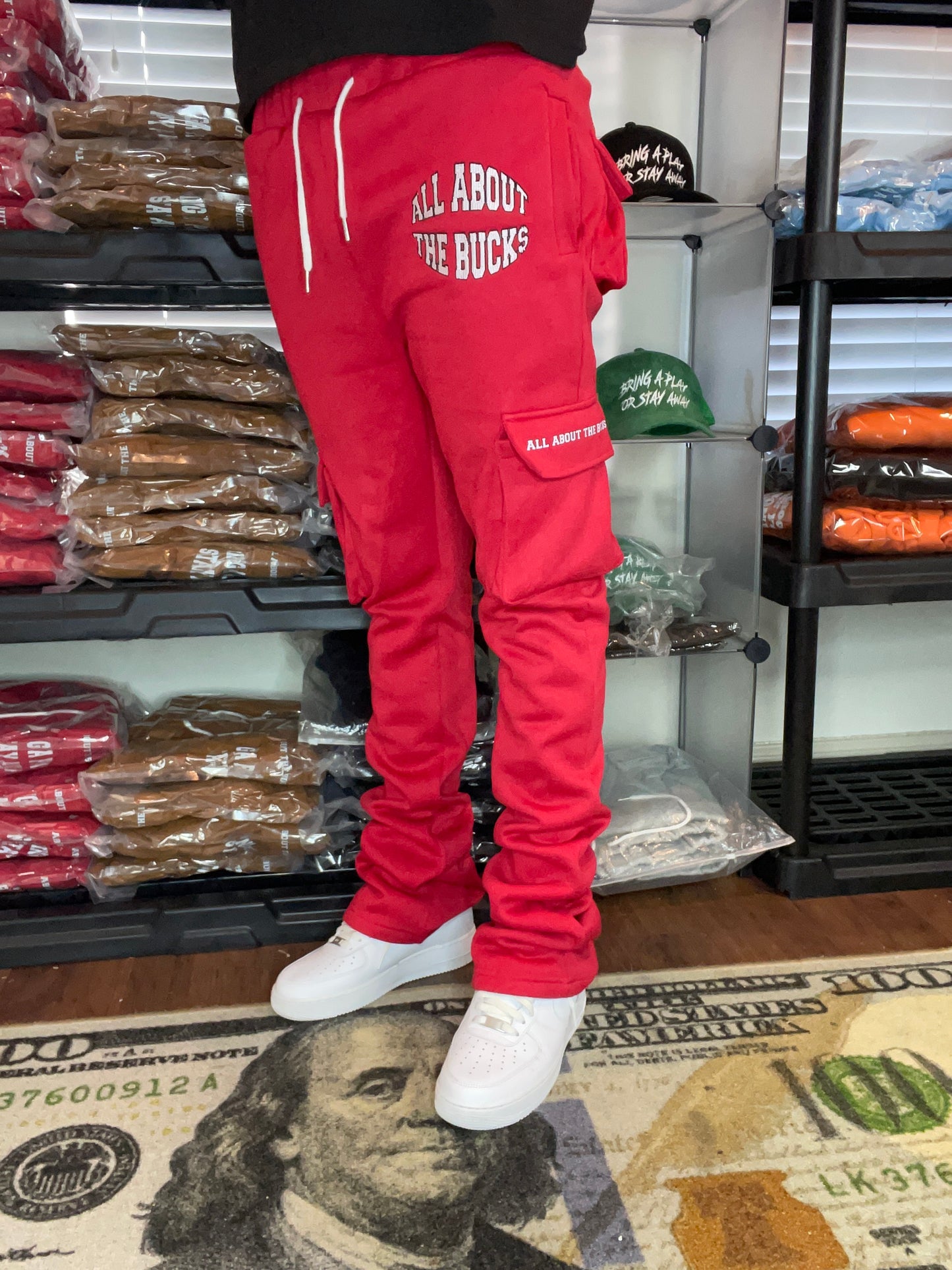 Red Stacked Cargo Sweatpants