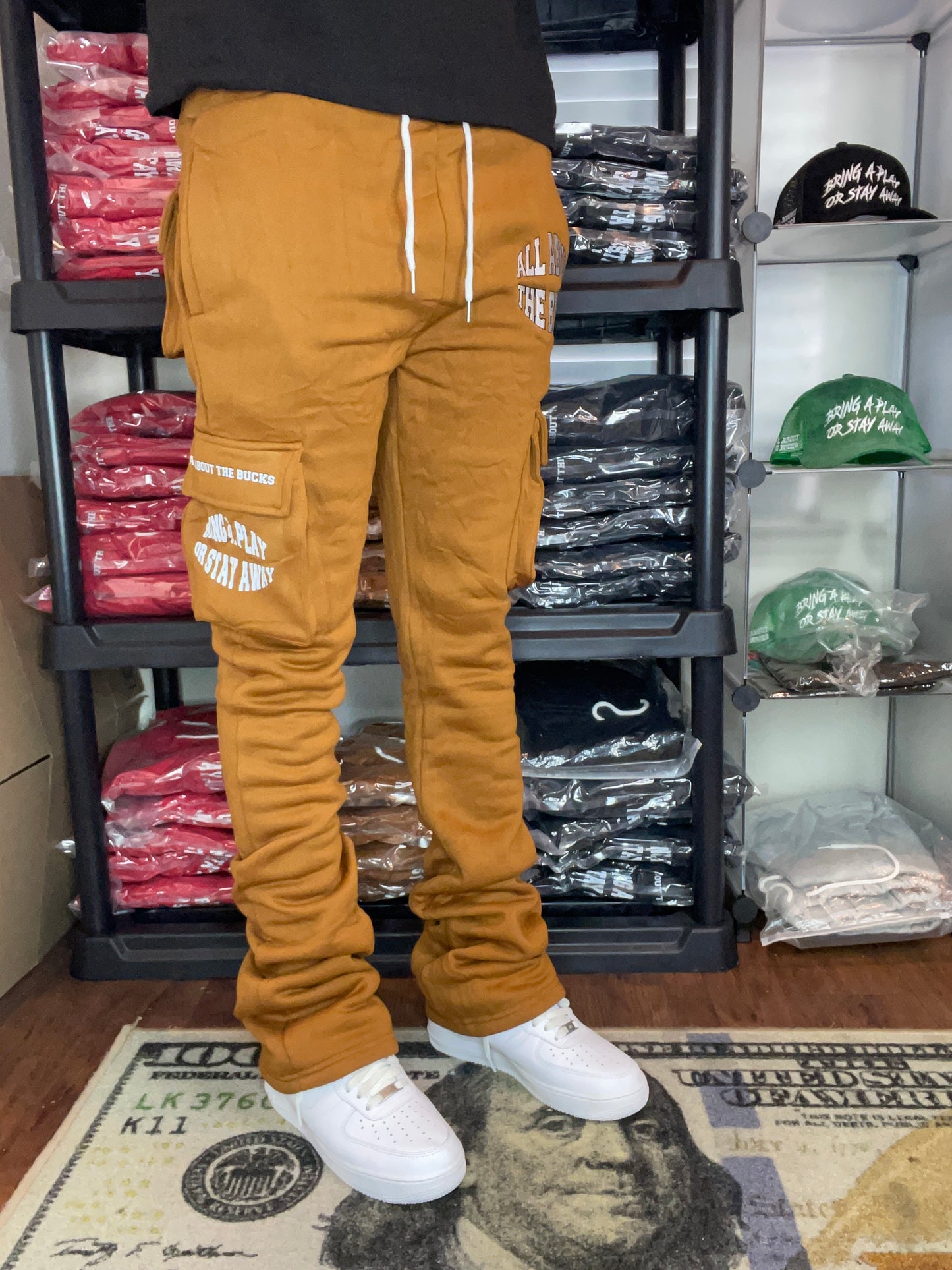 Brown Stacked Cargo Sweatpants