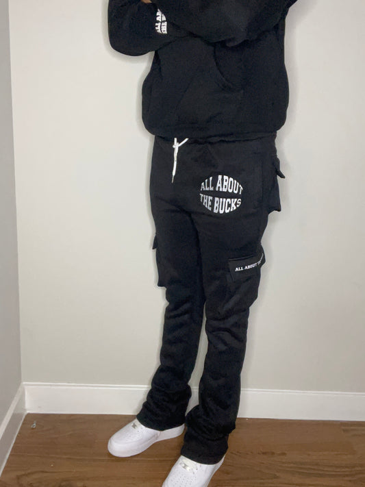 Black Stacked Cargo Sweatpants