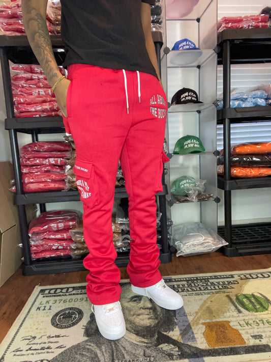 Red Stacked Cargo Sweatpants